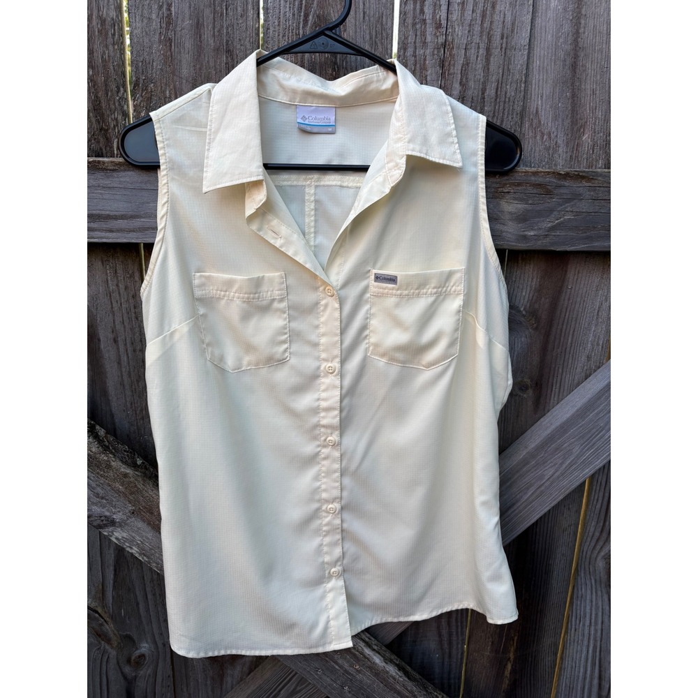 Columbia Womens Sleeveless Button Down Hiking Shirt Cream XL0723 Size M